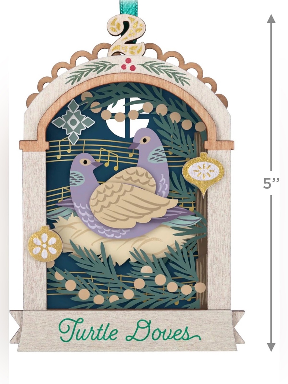 Hallmark Turtle Doves Layered Wood Ornament - Purple and Teal